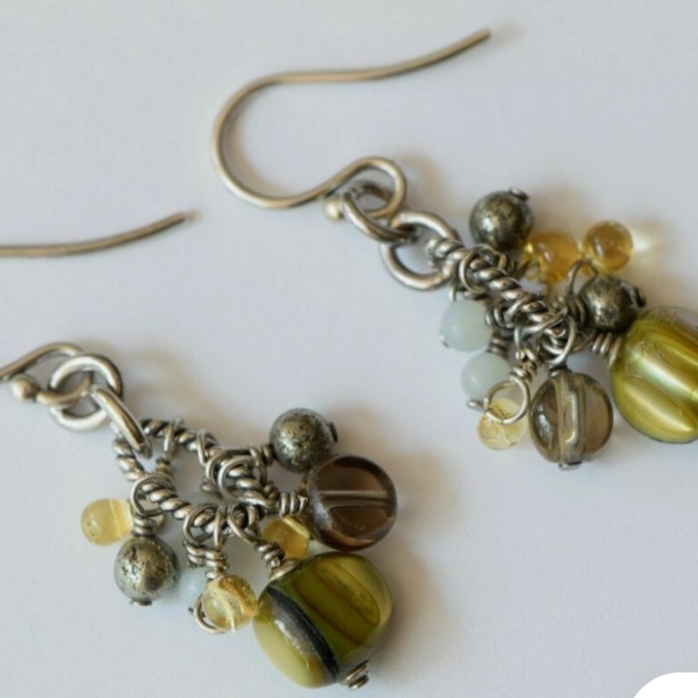 Silpada Amber Green Pearl Ammonite Sterling Silver Cha Cha Earrings - Picture 2 of 10